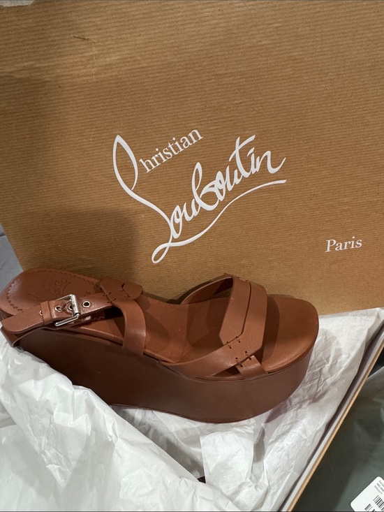 Christian Louboutin Shoes - Christian Louboutin Brown Leather Platform Wedge Sandal with Buckle